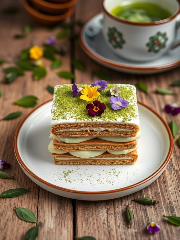 matcha mille feuille dessert creation